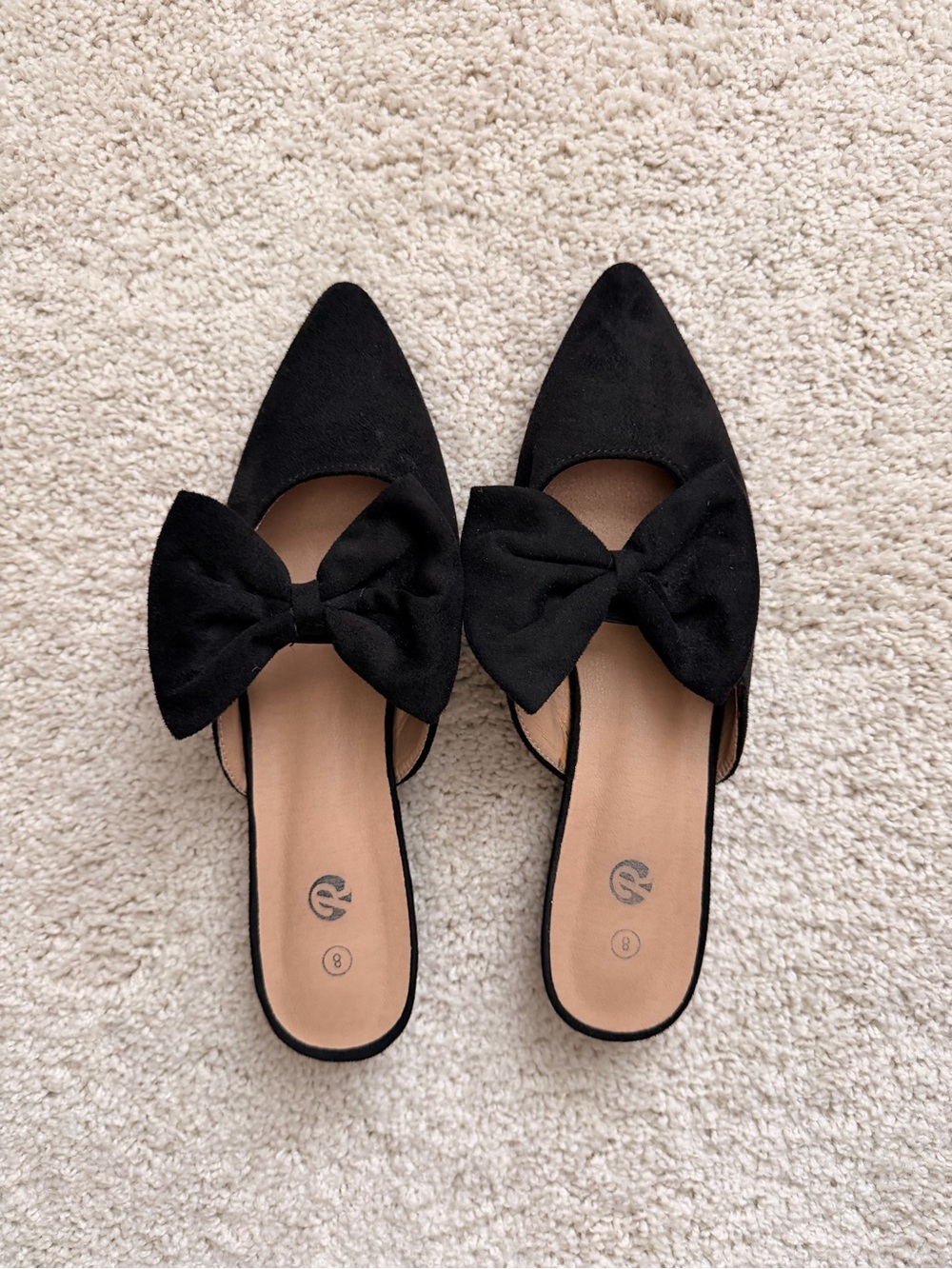 Black Bow Pointed-Toe Women's Slip-On Flats